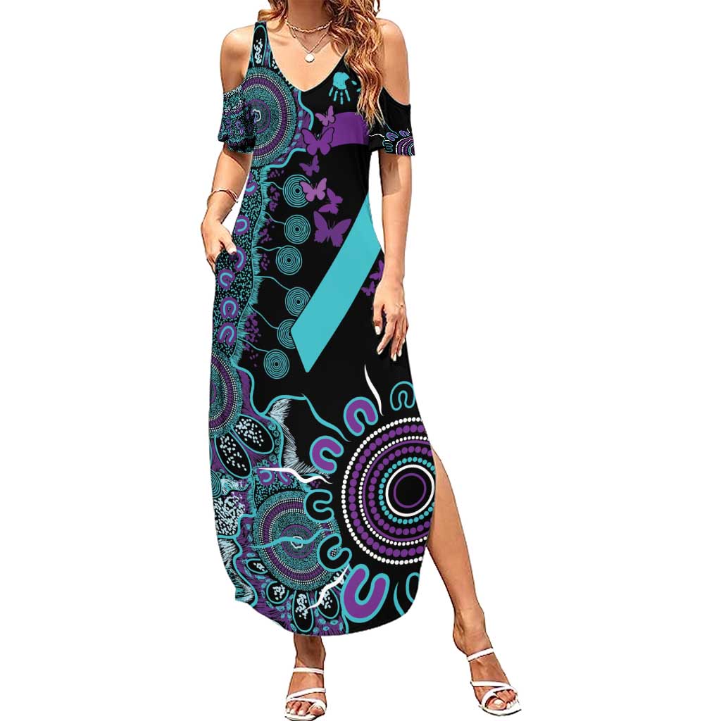 National Suicide Prevention Summer Maxi Dress Aboriginal Ribbon Dot Painting