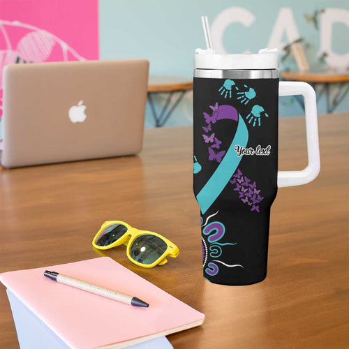 National Suicide Prevention Tumbler With Handle Aboriginal Ribbon Dot Painting