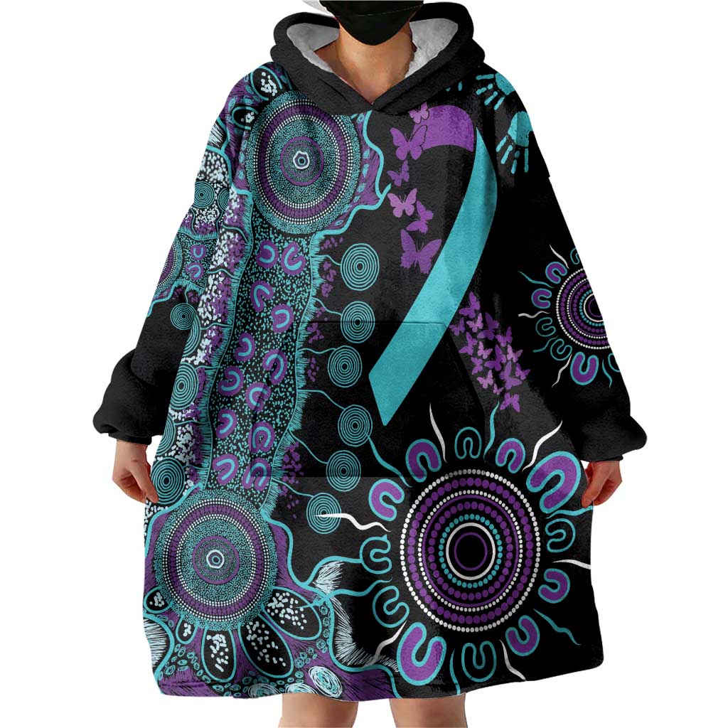 National Suicide Prevention Wearable Blanket Hoodie Aboriginal Ribbon Dot Painting