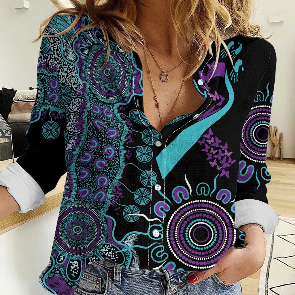 National Suicide Prevention Women Casual Shirt Aboriginal Ribbon Dot Painting