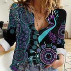 National Suicide Prevention Women Casual Shirt Aboriginal Ribbon Dot Painting