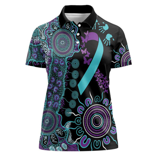 National Suicide Prevention Women Polo Shirt Aboriginal Ribbon Dot Painting
