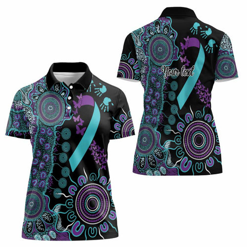 National Suicide Prevention Women Polo Shirt Aboriginal Ribbon Dot Painting