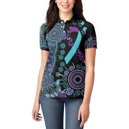 National Suicide Prevention Women Polo Shirt Aboriginal Ribbon Dot Painting