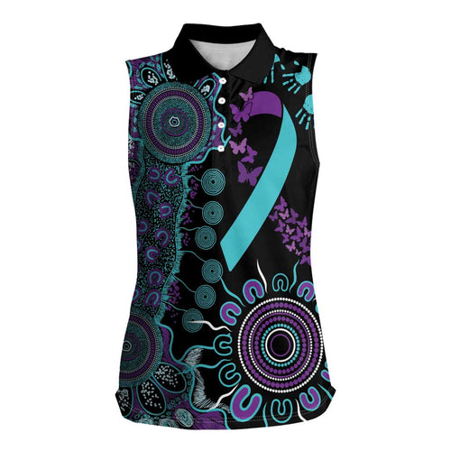 National Suicide Prevention Women Sleeveless Polo Shirt Aboriginal Ribbon Dot Painting