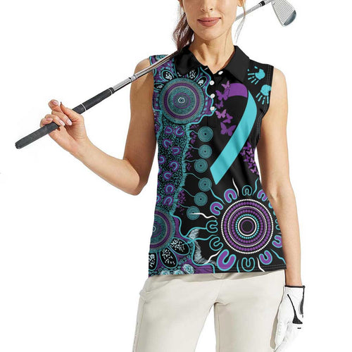 National Suicide Prevention Women Sleeveless Polo Shirt Aboriginal Ribbon Dot Painting