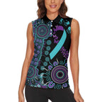 National Suicide Prevention Women Sleeveless Polo Shirt Aboriginal Ribbon Dot Painting