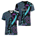 National Suicide Prevention Women V-Neck T-Shirt Aboriginal Ribbon Dot Painting