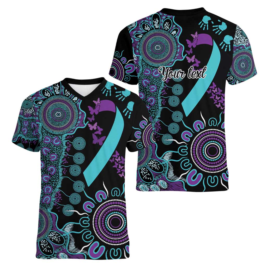 National Suicide Prevention Women V-Neck T-Shirt Aboriginal Ribbon Dot Painting