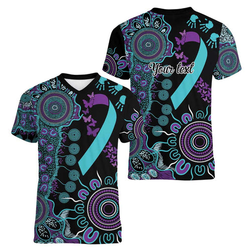 National Suicide Prevention Women V-Neck T-Shirt Aboriginal Ribbon Dot Painting