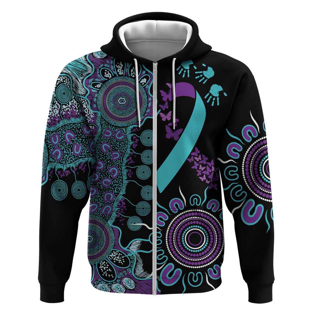 National Suicide Prevention Zip Hoodie Aboriginal Ribbon Dot Painting