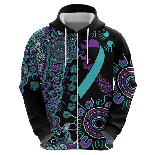National Suicide Prevention Zip Hoodie Aboriginal Ribbon Dot Painting