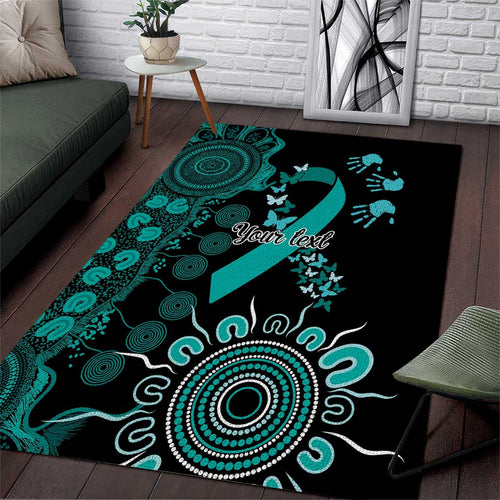 Ovarian Cancer Awareness Personalised Area Rug Aboriginal Ribbon Dot Painting