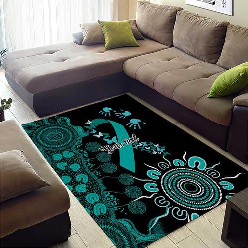 Ovarian Cancer Awareness Personalised Area Rug Aboriginal Ribbon Dot Painting