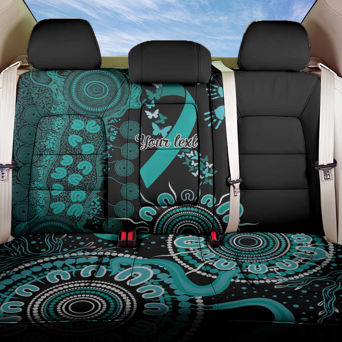 Ovarian Cancer Awareness Personalised Back Car Seat Cover Aboriginal Ribbon Dot Painting
