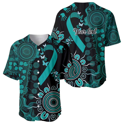 Ovarian Cancer Awareness Personalised Baseball Jersey Aboriginal Ribbon Dot Painting