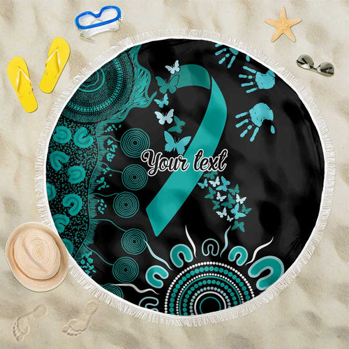 Ovarian Cancer Awareness Personalised Beach Blanket Aboriginal Ribbon Dot Painting