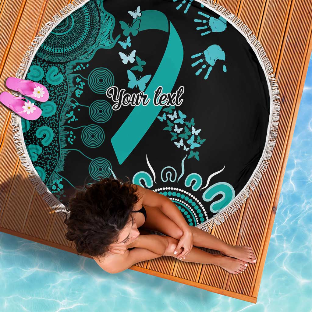 Ovarian Cancer Awareness Personalised Beach Blanket Aboriginal Ribbon Dot Painting