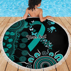 Ovarian Cancer Awareness Personalised Beach Blanket Aboriginal Ribbon Dot Painting