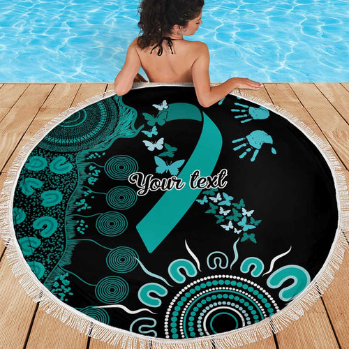 Ovarian Cancer Awareness Personalised Beach Blanket Aboriginal Ribbon Dot Painting