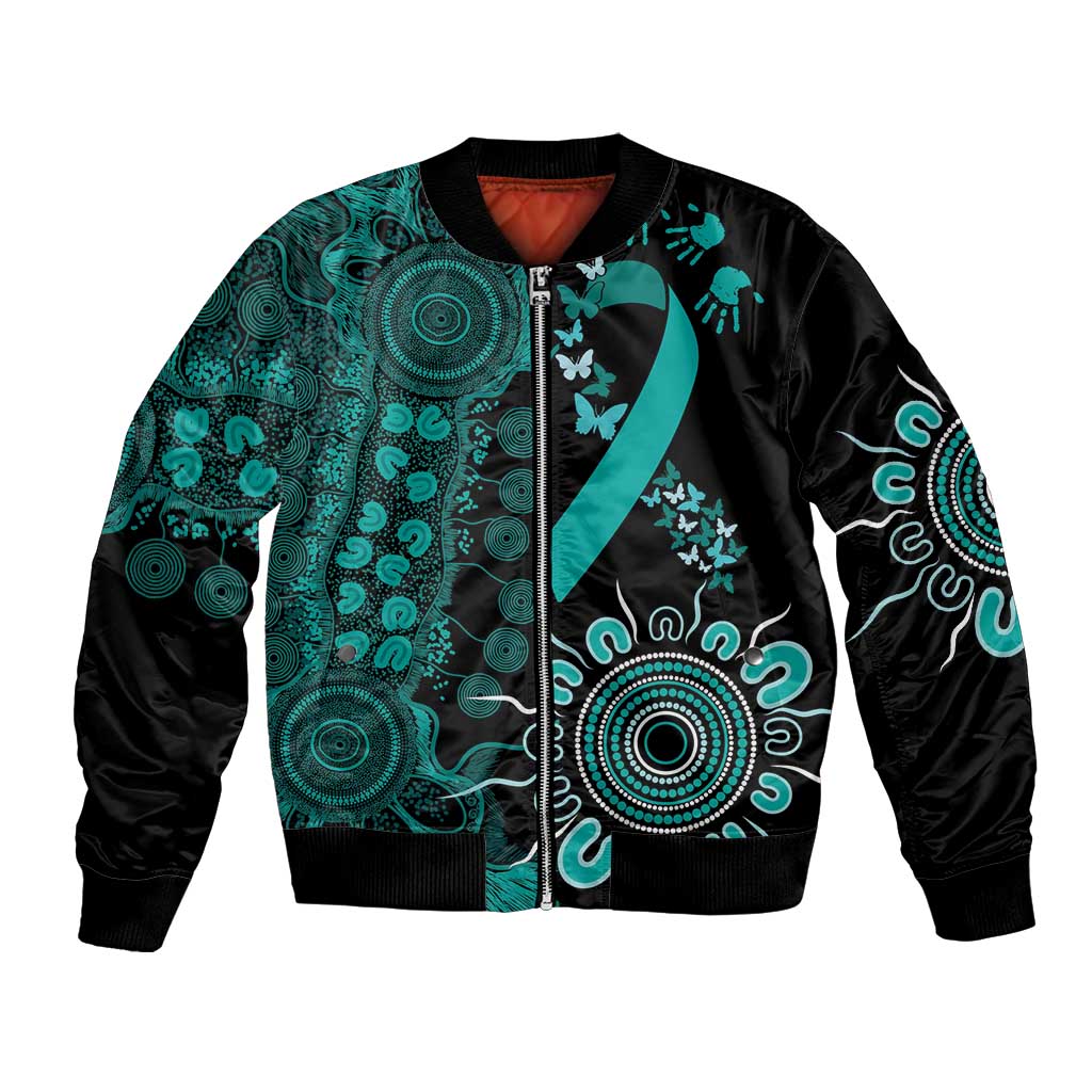 Ovarian Cancer Awareness Personalised Bomber Jacket Aboriginal Ribbon Dot Painting