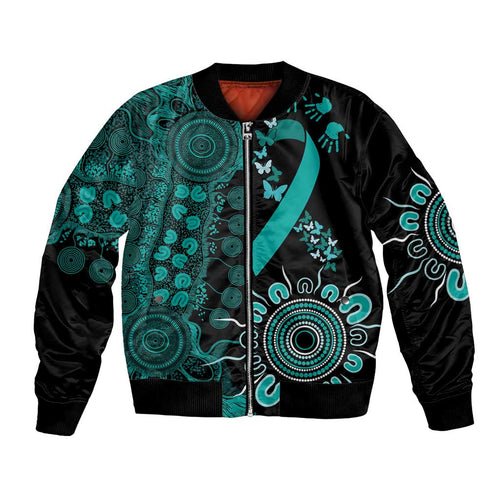 Ovarian Cancer Awareness Personalised Bomber Jacket Aboriginal Ribbon Dot Painting