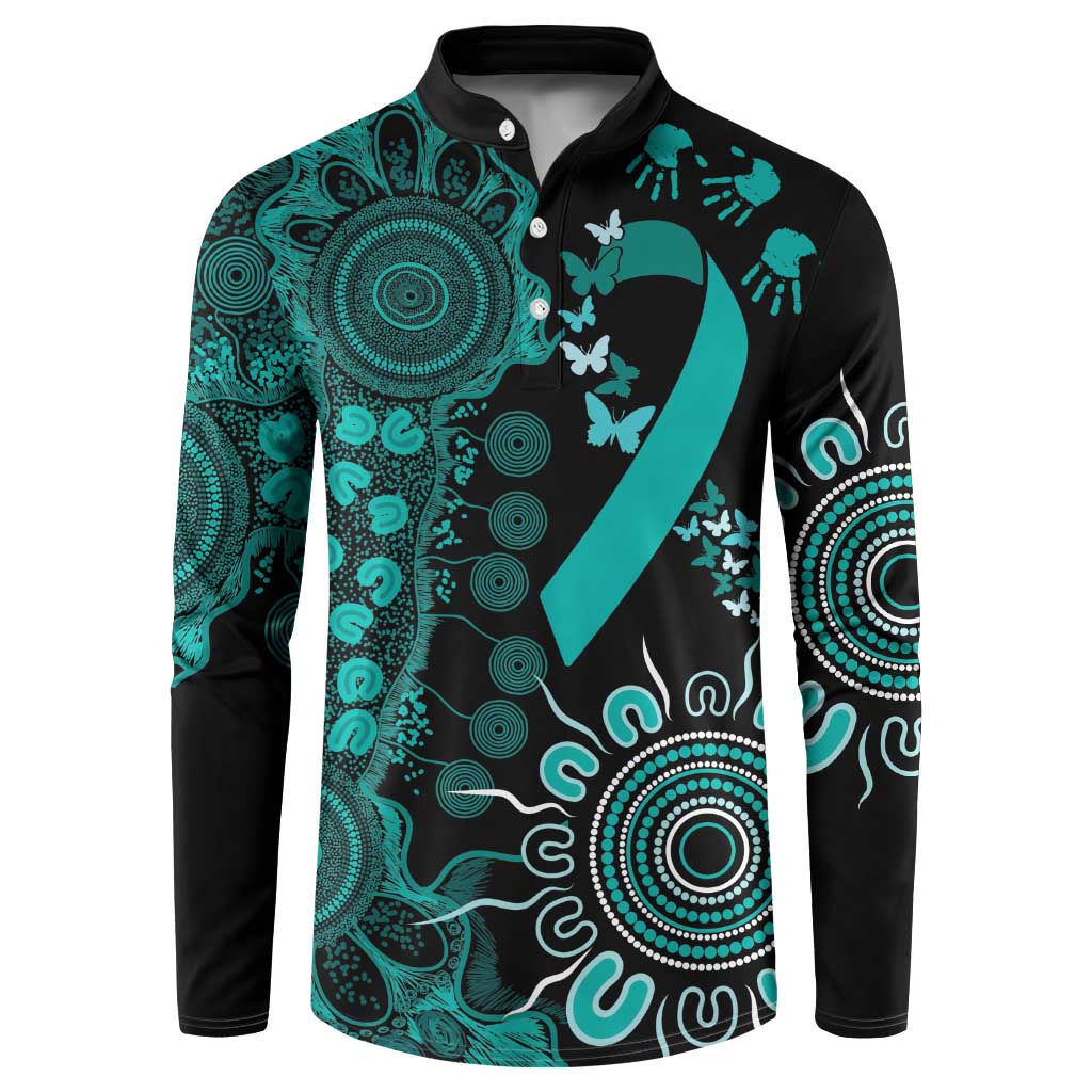 Ovarian Cancer Awareness Personalised Button Sweatshirt Aboriginal Ribbon Dot Painting