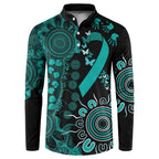 Ovarian Cancer Awareness Personalised Button Sweatshirt Aboriginal Ribbon Dot Painting