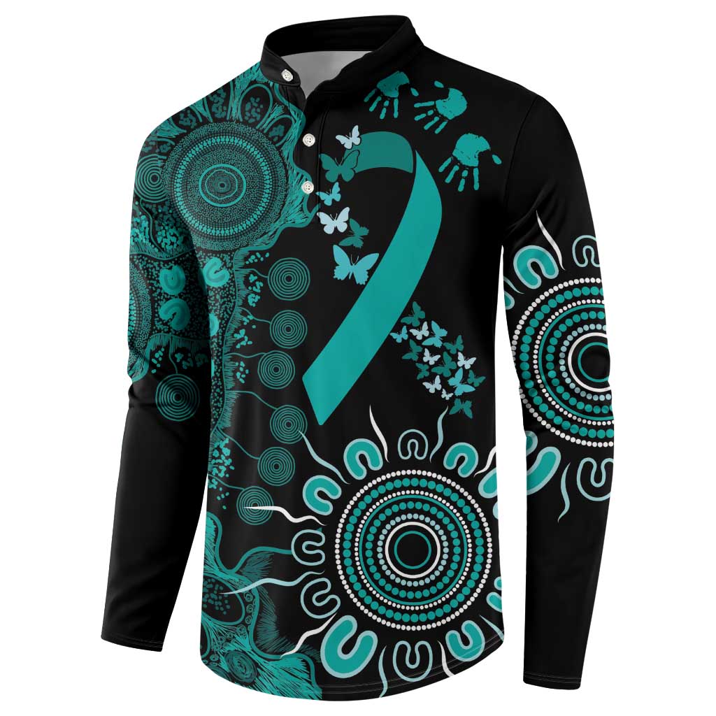 Ovarian Cancer Awareness Personalised Button Sweatshirt Aboriginal Ribbon Dot Painting