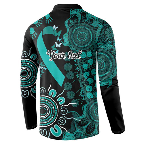Ovarian Cancer Awareness Personalised Button Sweatshirt Aboriginal Ribbon Dot Painting