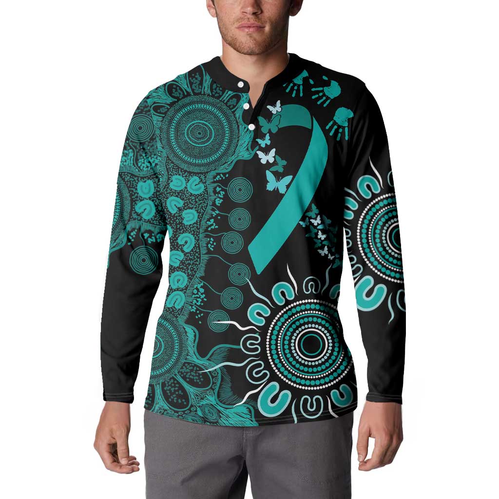 Ovarian Cancer Awareness Personalised Button Sweatshirt Aboriginal Ribbon Dot Painting