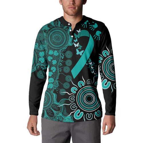 Ovarian Cancer Awareness Personalised Button Sweatshirt Aboriginal Ribbon Dot Painting
