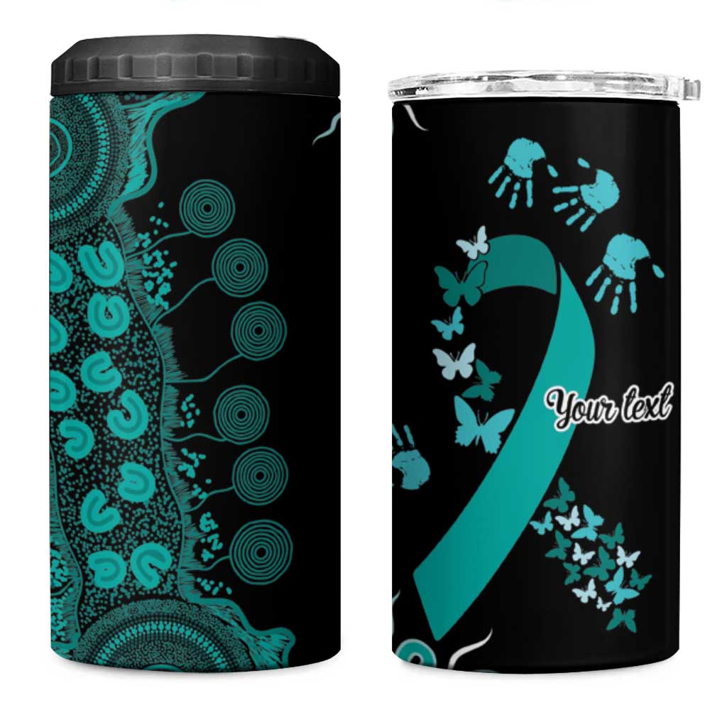 Ovarian Cancer Awareness Personalised 4 in 1 Can Cooler Tumbler Aboriginal Ribbon Dot Painting