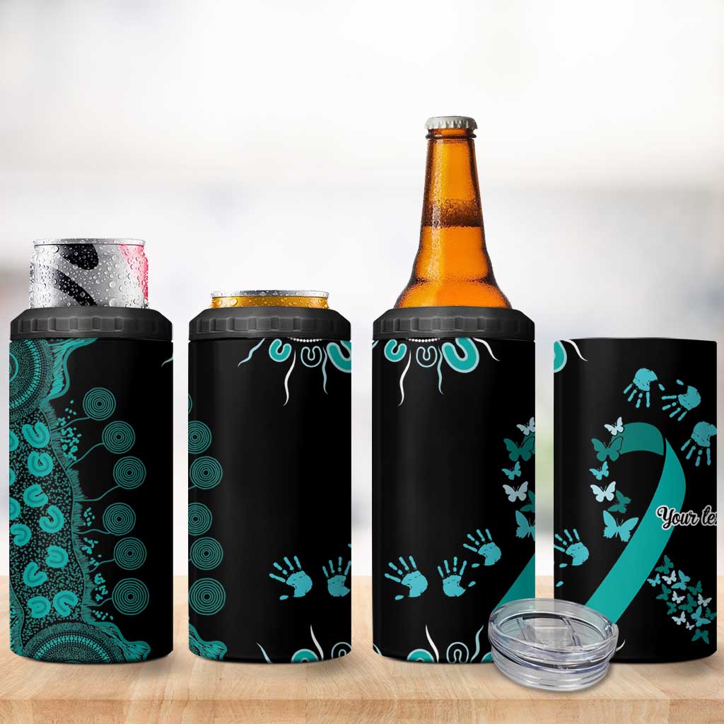 Ovarian Cancer Awareness Personalised 4 in 1 Can Cooler Tumbler Aboriginal Ribbon Dot Painting