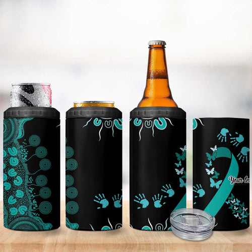 Ovarian Cancer Awareness Personalised 4 in 1 Can Cooler Tumbler Aboriginal Ribbon Dot Painting
