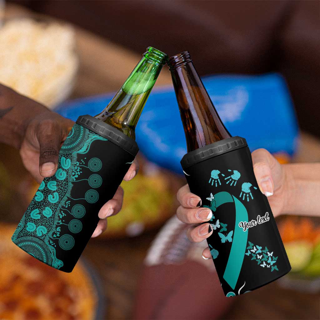 Ovarian Cancer Awareness Personalised 4 in 1 Can Cooler Tumbler Aboriginal Ribbon Dot Painting