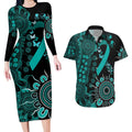 Ovarian Cancer Awareness Personalised Couples Matching Long Sleeve Bodycon Dress and Hawaiian Shirt Aboriginal Ribbon Dot Painting