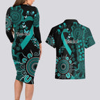 Ovarian Cancer Awareness Personalised Couples Matching Long Sleeve Bodycon Dress and Hawaiian Shirt Aboriginal Ribbon Dot Painting