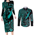 Ovarian Cancer Awareness Personalised Couples Matching Long Sleeve Bodycon Dress and Long Sleeve Button Shirt Aboriginal Ribbon Dot Painting