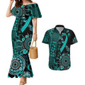 Ovarian Cancer Awareness Personalised Couples Matching Mermaid Dress and Hawaiian Shirt Aboriginal Ribbon Dot Painting