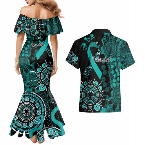 Ovarian Cancer Awareness Personalised Couples Matching Mermaid Dress and Hawaiian Shirt Aboriginal Ribbon Dot Painting
