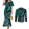 Ovarian Cancer Awareness Personalised Couples Matching Mermaid Dress and Long Sleeve Button Shirt Aboriginal Ribbon Dot Painting