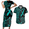 Ovarian Cancer Awareness Personalised Couples Matching Short Sleeve Bodycon Dress and Hawaiian Shirt Aboriginal Ribbon Dot Painting