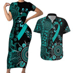 Ovarian Cancer Awareness Personalised Couples Matching Short Sleeve Bodycon Dress and Hawaiian Shirt Aboriginal Ribbon Dot Painting
