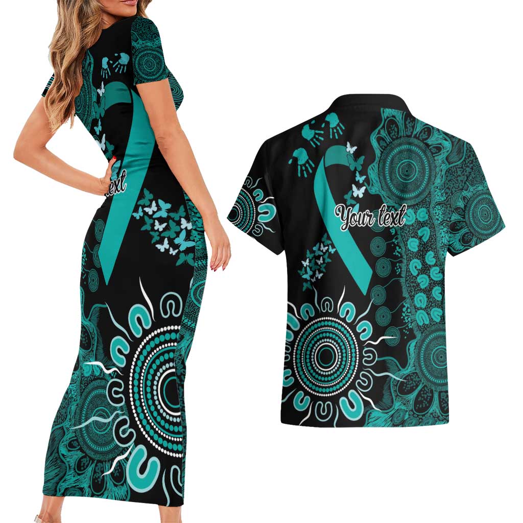 Ovarian Cancer Awareness Personalised Couples Matching Short Sleeve Bodycon Dress and Hawaiian Shirt Aboriginal Ribbon Dot Painting