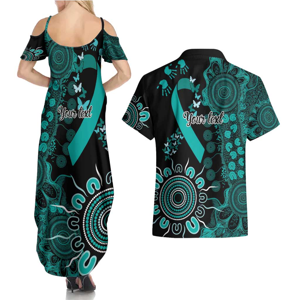 Ovarian Cancer Awareness Personalised Couples Matching Summer Maxi Dress and Hawaiian Shirt Aboriginal Ribbon Dot Painting
