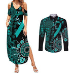 Ovarian Cancer Awareness Personalised Couples Matching Summer Maxi Dress and Long Sleeve Button Shirt Aboriginal Ribbon Dot Painting