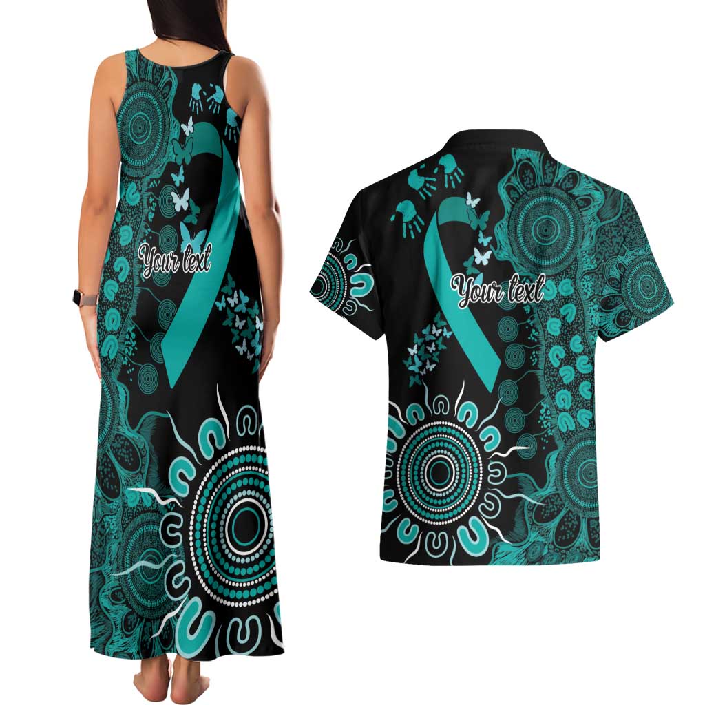 Ovarian Cancer Awareness Personalised Couples Matching Tank Maxi Dress and Hawaiian Shirt Aboriginal Ribbon Dot Painting