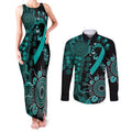 Ovarian Cancer Awareness Personalised Couples Matching Tank Maxi Dress and Long Sleeve Button Shirt Aboriginal Ribbon Dot Painting
