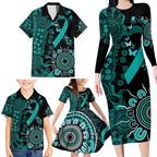Ovarian Cancer Awareness Personalised Family Matching Long Sleeve Bodycon Dress and Hawaiian Shirt Aboriginal Ribbon Dot Painting